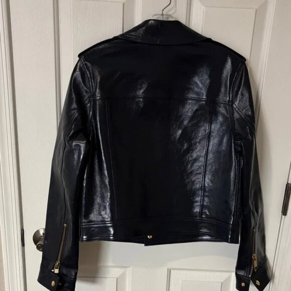 Michael Kors Midnight Blue Lamb Leather Crinkle Moto Jacket Size 6 - Picture 2 of 5